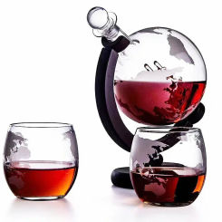Whiskey Glass Set Crystal Globe Liquor Carafe for Whisky Vodka Sailboat In Decanter with Finished Wooden Stand Bar Tools Cup Hot