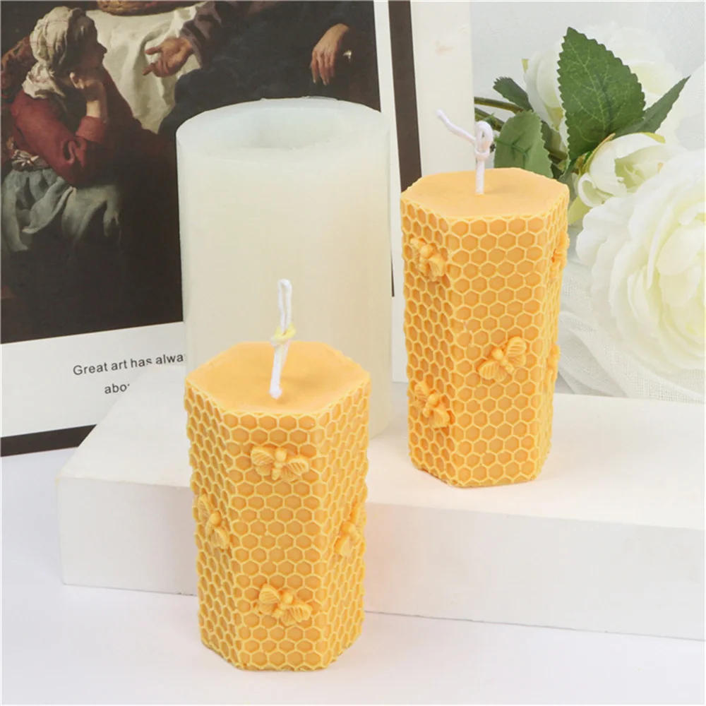 Description Picture 5 of itemDIY Honeycomb Cylinder Candle Silicone Mold 3D Honeycomb Bee House Beeswax Aromatherapy Handmade Soap Plaster Resin Moulds Gifts
