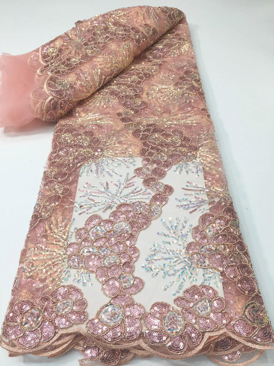 Description Picture 4 of itemAfrican Lace Fabric 2023 French Lace Fabric For Bride High Quality Nigerian Sequins Tulle Lace Fabric For Women Dress LYX2322