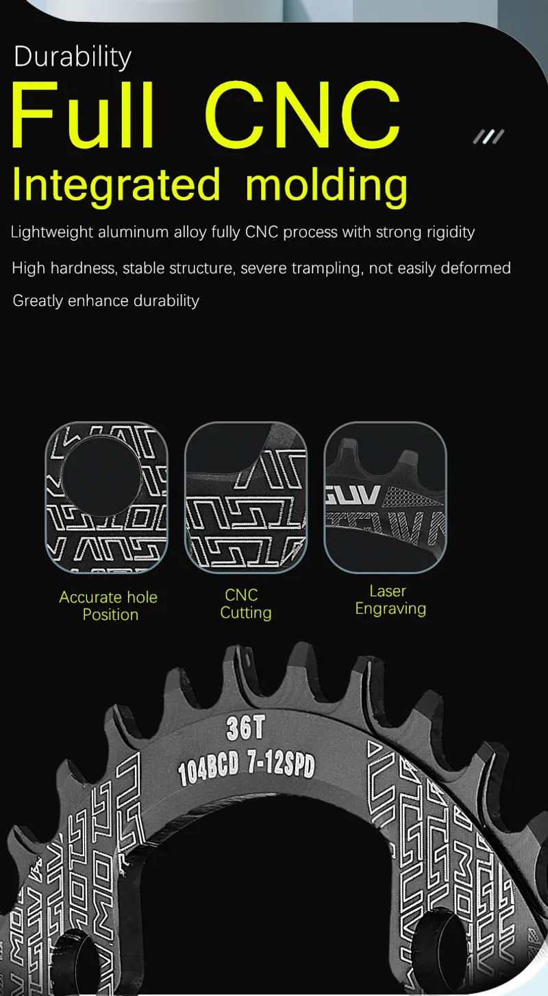 Description Picture 3 of itemMOTSUV Bicycle 104BCD Crank Narrow Wide Chainring Aluminum Alloy MTB Bike Round 32T 34T 36T 38T Cycling Tooth Chainwheel Parts