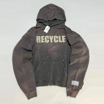 Top Quality Oversized 23FW 90'S RECYCLE HOODIE WASHED BLACK Heavyweight Cotton vintage destroyed Hooded Sweatshirts