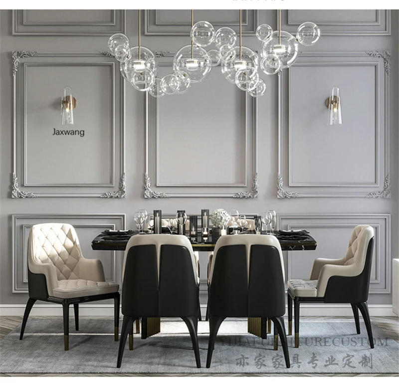 Description Picture 2 of itemmodern Dining Chairs Nordic Luxury Dining Table Chair Combination Small Apartment Stainless Steel Rectangular Dinning Chair Z