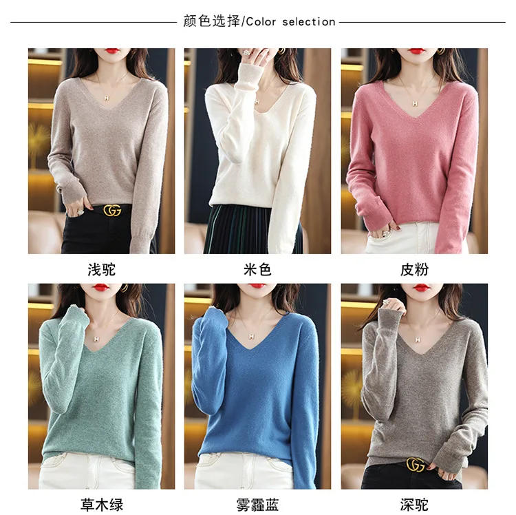 Description Picture 2 of itemWomen Sweater 2024 Spring Autumn Warm Winter Slim Fit Bottoming Shirt  V-neck Korean Knitted Tops Casual High Strecth Jumpers