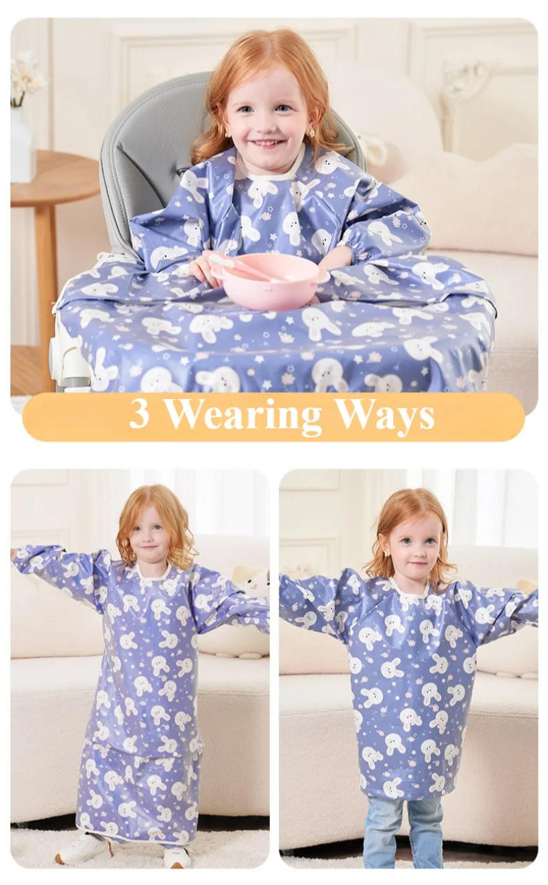 Description Picture 6 of itemWaterproof Coverall Baby Feeding Bibs for 6 Month To 5 Years Old Toddler Long Sleeve Weaning Bib Attaches To Highchair and Table