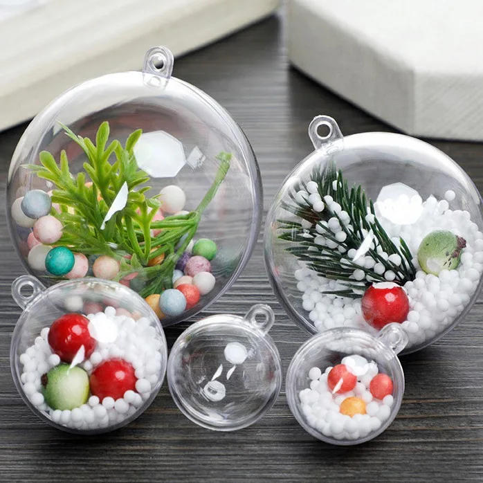 Description Picture 5 of item1/12Pcs DIY Hollow Balls Christmas Plastic Transparent Fillable Bauble Xmas Tree Hanging Ornaments Home Party Gifts Box Decor