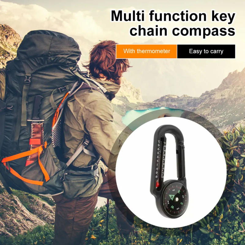 Description Picture 4 of itemCompass Hiking Backpacking Accessories Outdoor Camping Mountaineering Buckle Mini Compass Carabiner Keychain Thermometer