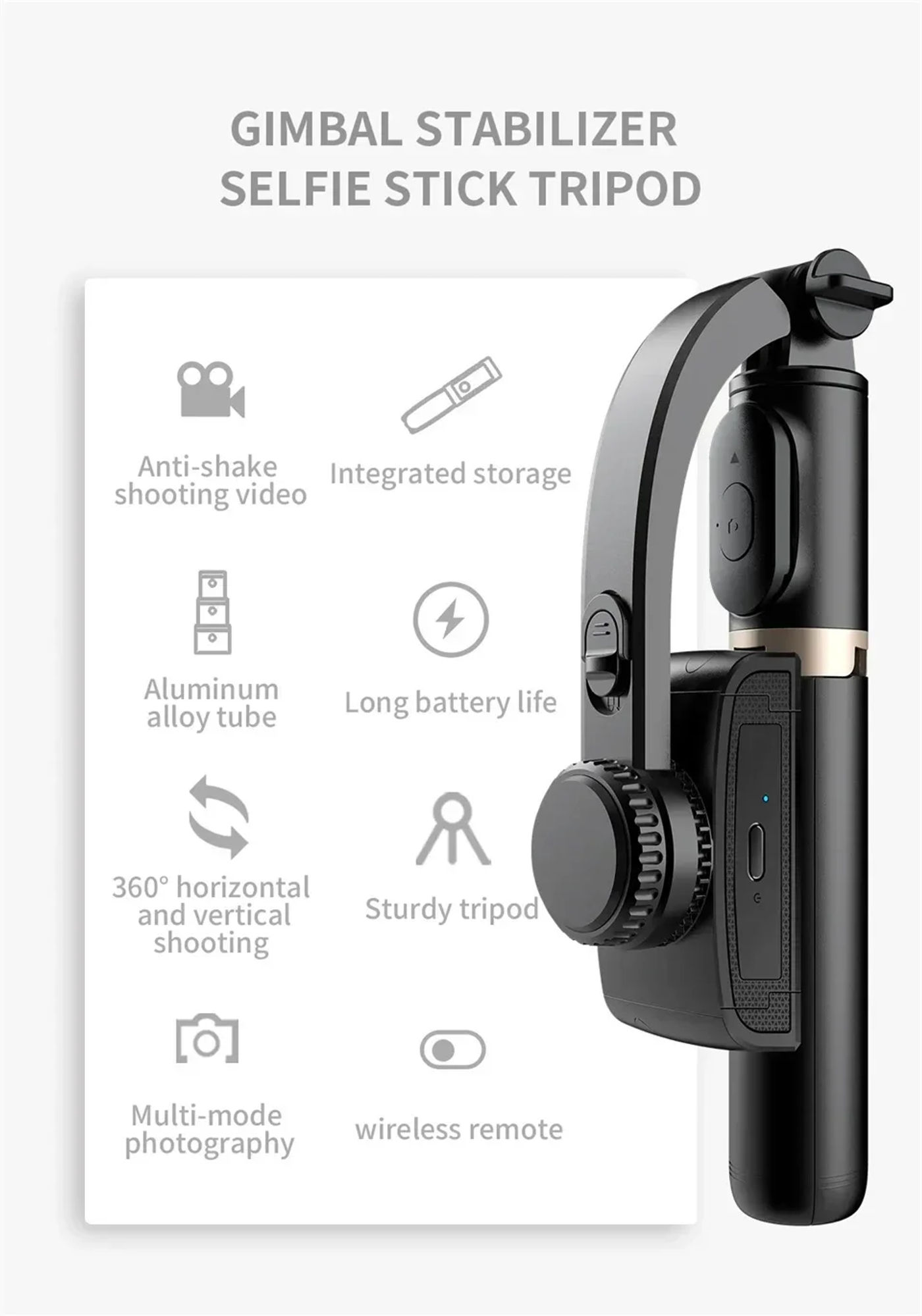 Description Picture 3 of itemQ08 Gimbal Stabilizer Mobile Phone Video Stabilizer Bluetooth Selfie Stick Tripod for Smartphone Live Vertical Shooting Bracket
