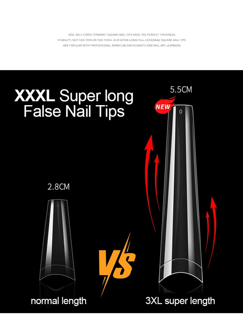Description Picture 3 of itemXXXL No Trace Super Long Coffin False Nail Art Tips French Stiletto Half Full Cover Fake Nails Extension Length Artificial Tips