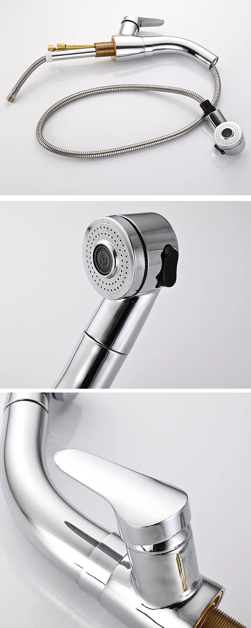 Description Picture 3 of itemTAICUTE Pull Out Basin Faucets 2 Modes Hot Cold Water Mixer Tap Brass Sink Faucet Chrome Bathroom Accessories Hardware