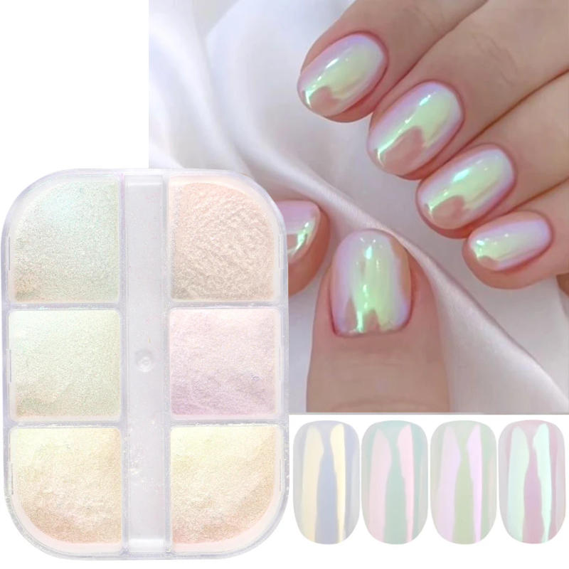 Description Picture 2 of itemMoonlight Mirror Nails Powder Metallic Chrome Effect Pigments Gel Polish Laser Dust Glitter Aurora Shiny Pearl Nail Manicure Dec