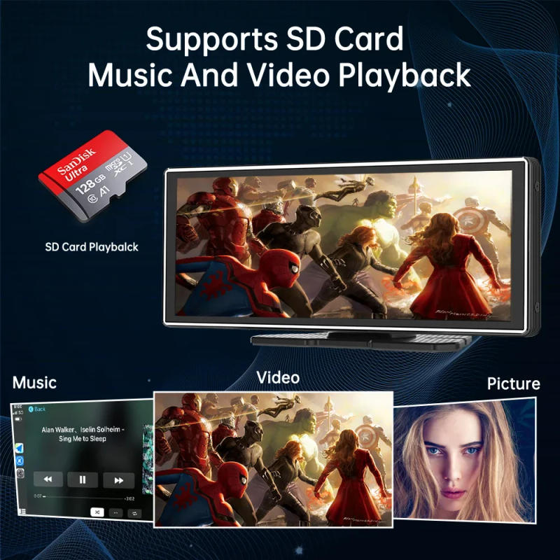 Description Picture 6 of item10.26 Inch 4K Car DVR Dash Cam Rearview Camera Carplay & Android Auto Navigation With Voice Control BT FM Monitor Car Screen