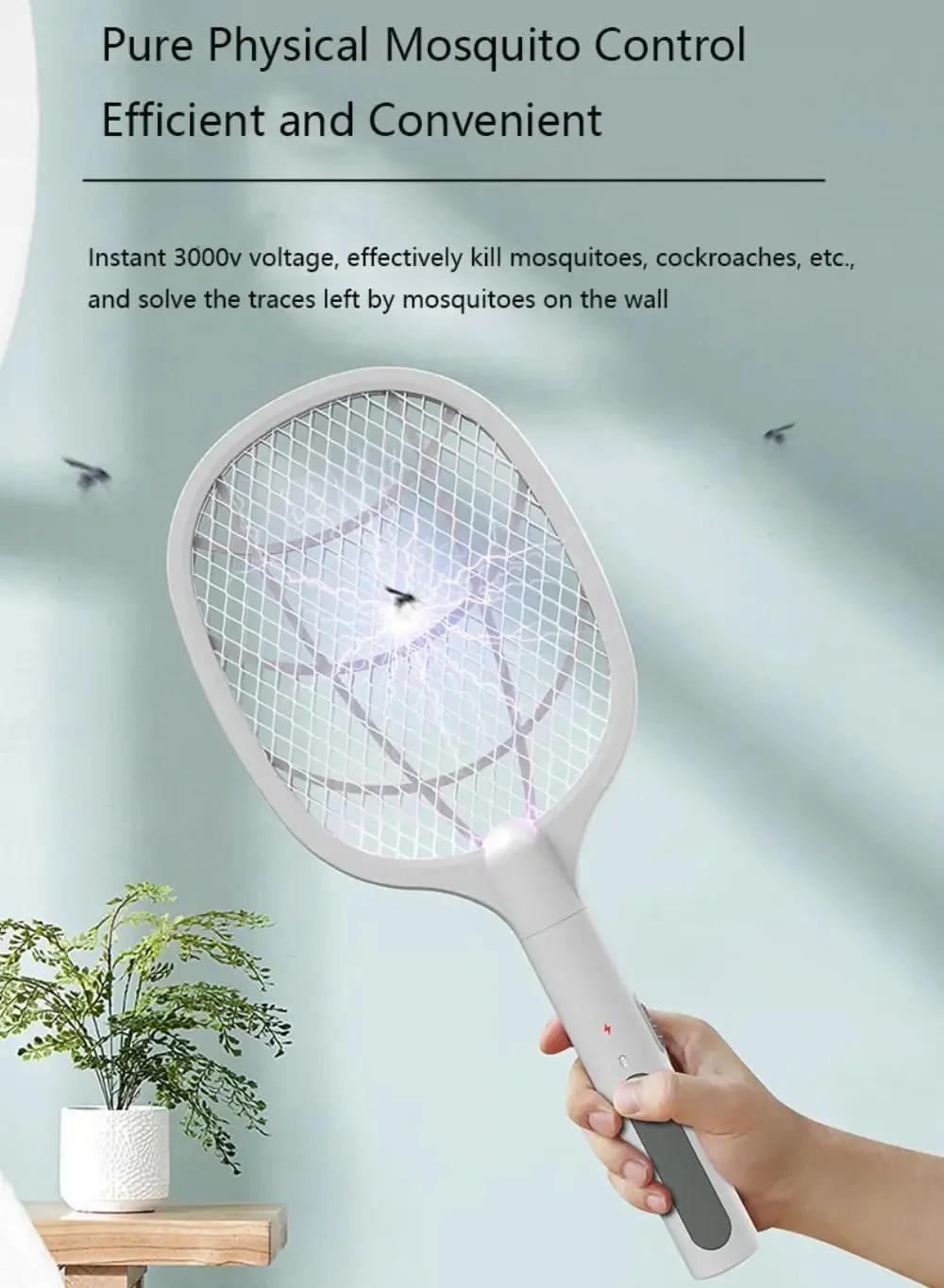 Description Picture 4 of item2 in 1 Electric Fly Swatter UV Led Mosquito Killler with Base Holder USB Rechargeable Fast Pest Control for Home Outdoor Camping