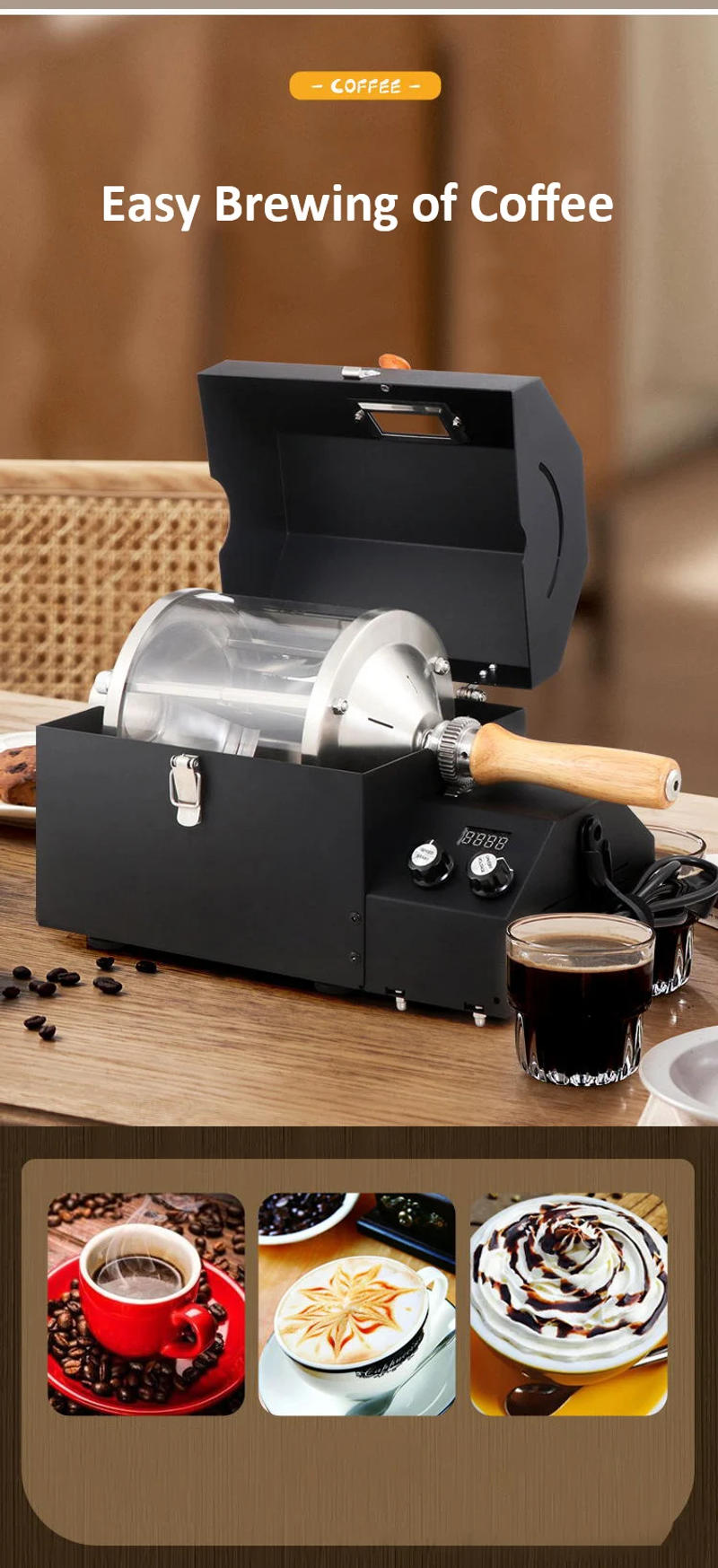 Description Picture 3 of itemXeoleo Electric Coffee Bean Roaster 400g Household Roasting Machine with Baking Curve Grain Stainless Steel+Quartz Glass