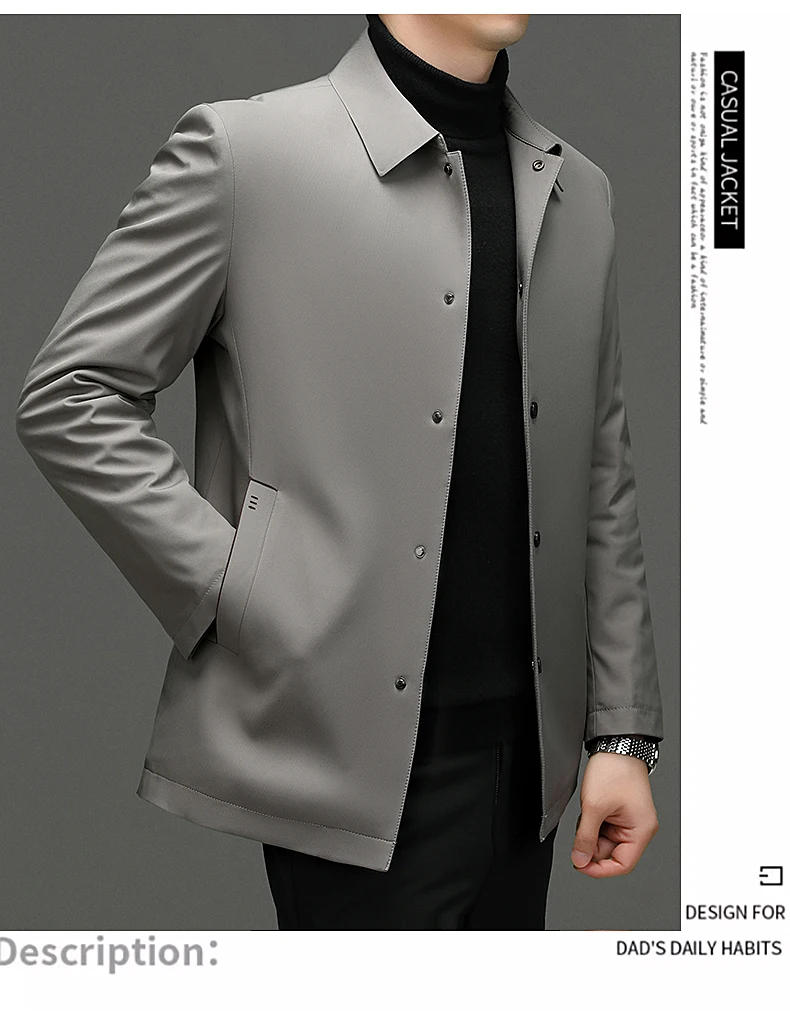 Description Picture 5 of itemSpring New Lapel Simple Atmosphere Loose Jacket Men's Casual Parker Coat Young and Middle-aged Business Casual Jacket