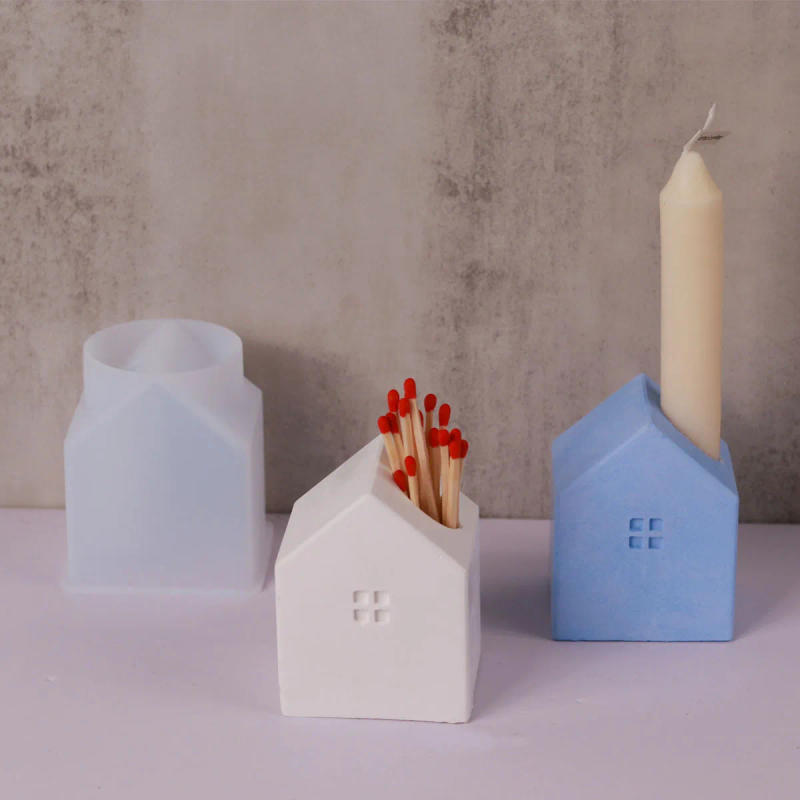 Description Picture 5 of itemHouse Candle Holder Silicone Mold DIY Concrete Flower Pot Crafts Molds Plaster Resin Concrete Storage Box Making Home Decor