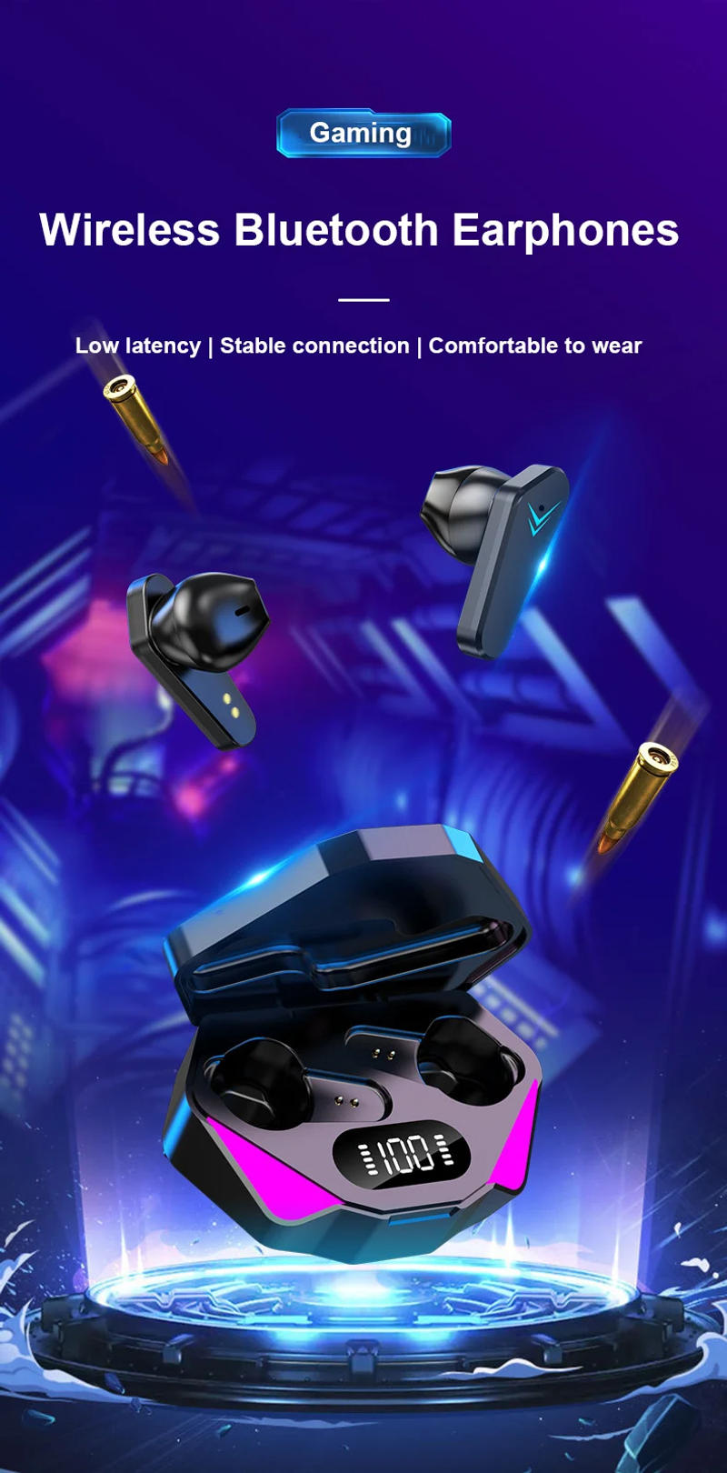 Description Picture 2 of itemBluetooth Earphones Wireless Headphone ENC-Calling Noise Cancelling Headset Low Latency HiFi Stereo Game Handsfree Earphone