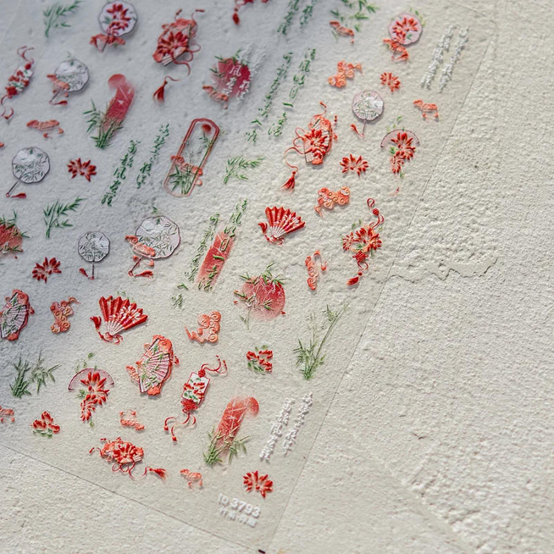 Description Picture 6 of item1pcs 5D Embossed Chinese Kawaii Bamboo Fan Nail Art Stickers Cartoon Panda Nail Self-Adhesive Decorations Decals DIY Accessories