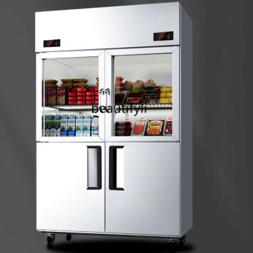 Commercial Four-Door Freezer Glass Door Refrigerated Kitchen Freezer Six-Door Barbecue Shop Ordering Display Cabinet