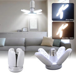 E27 LED Bulb Fan Blade Timing Lamp 220V 110V 28W 360°Foldable LED Bulb Spotlight For Home Ceiling Panel Room Garage Lighting