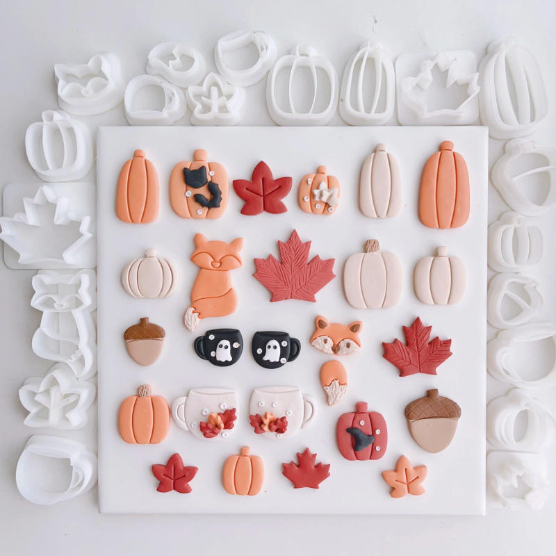 Description Picture 3 of itemAutumn Forest Series Warm Theme Fox/Hazelnut/Maple Leaf/Pumpkin/Hot Tea Shaped Mini Clay Molds Clay Cutting Molds For Earrings