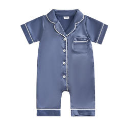 Baby Girls Boys Pajamas Rompers Patchwork Turn Down Collar Short Sleeve Summer Bodysuits Jumpsuits Sleepwear