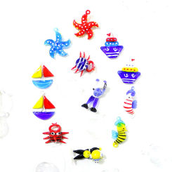 Aquarium Decor Floating Glass Bubble Ball with Mini Sea Animal Charm Cute Sailboat Crab Starfish Seahorse Diver Frogman Pendant