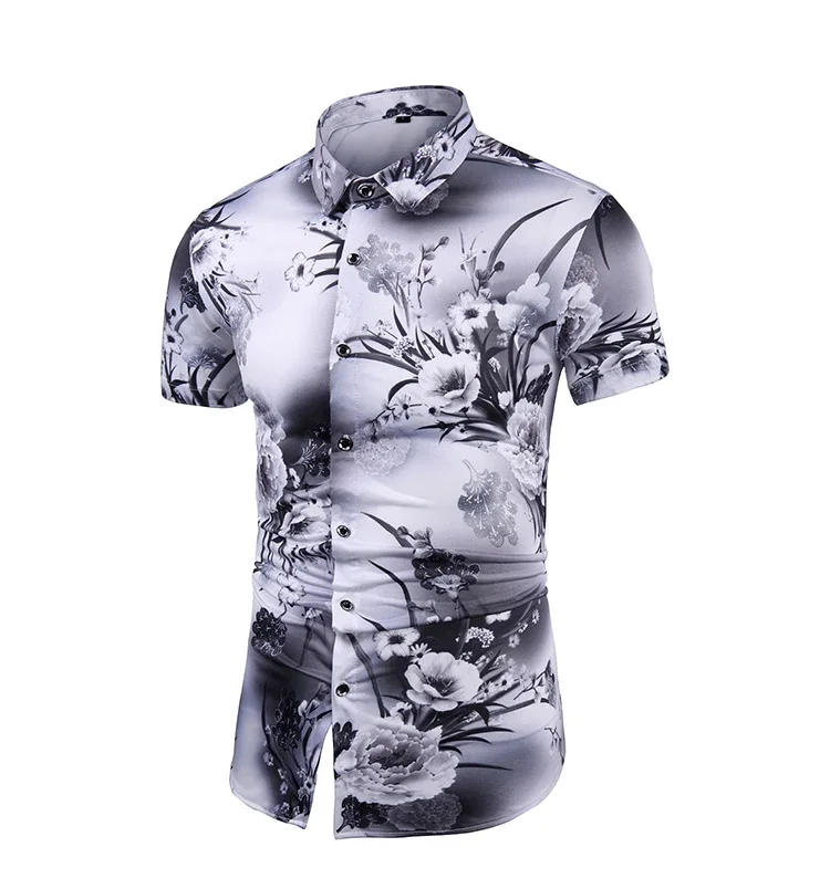 Description Picture 4 of itemMen's Boutique Short Sleeved Floral Shirt Summer New Business Social Wedding Ball Dress Top Large Shirt