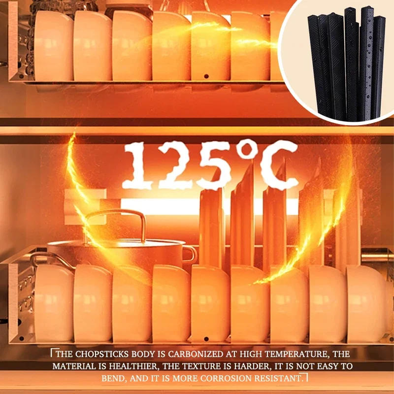 Description Picture 5 of item1 Pairs Alloy Chinese Chopsticks Food Sushi Sticks Reusable Non Slip Dishwasher Safe Bamboo Shape Food Grade Chopsticks