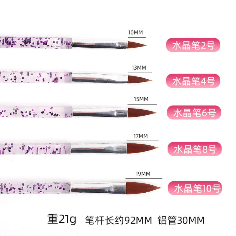 Description Picture 5 of item5Pcs Glitter Handle Nail Art Brush 10/13/15/17/19mm Writing Skill for Acrylic Powder Brushes DIY Building Brush Manicure Tool*TB