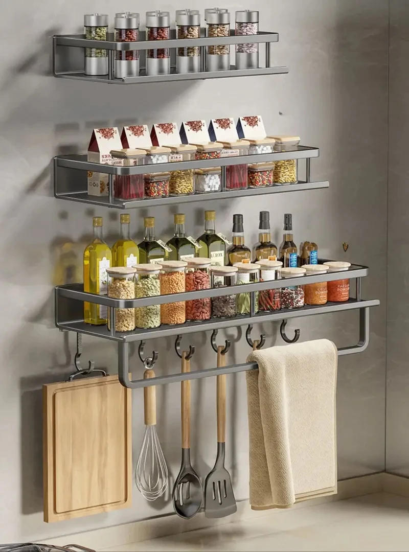 Description Picture 5 of item1 PC Multifunctional Kitchen Rack Spice Storage Rack Wall Mounted Kitchen Utensil Shovel Hook Rack for Kitchen Items Storage