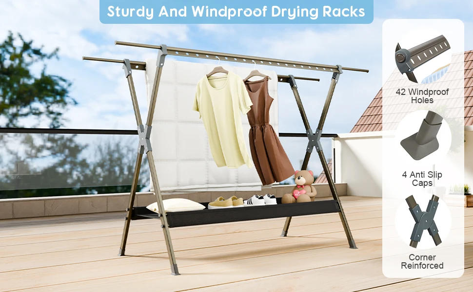 Description Picture 4 of item90 Inches Outdoor Clothes Drying Rack Foldable,Retractable Large Drying Rack Clothing