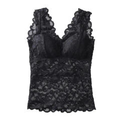 Fashion Crop Top Beauty Back Protective High Elastic Sling Hollow Out Lace V-neck Vest Top