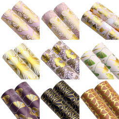20x33cm Gold Foil Faux Leather Sheets Blossom Flowers Leaves Geometry Printed Synthetic Leather Fabric for DIY Earrings Bows
