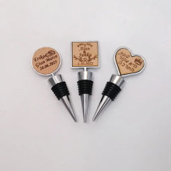 Personalized Metal Wine Stopper Plug Wedding Keepsake Laser Engraved Wood Wine Bottle Stopper Wedding Gift Party Favor 10pcs