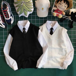 Sweater Vest Men Vintage Korean Style Cozy Stylish Preppy V-neck Autumn Loose Sleeveless Clothing Knitwear Retro Clothing V09