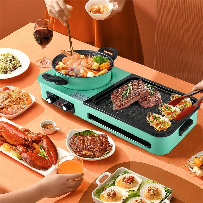 Description Picture 2 of item3 in 1 Korean Electric Baking Pan Soup Hot Pot Grill Plate Instant Kitchen Fondue Detachable and Washable Non-Stick Baking Pan
