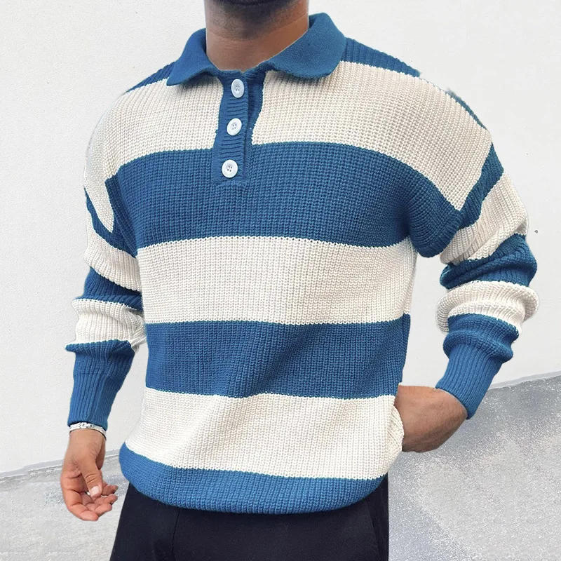 Description Picture 6 of item2023 New Men's Knitwear Polo Collar Long Sleeve Color Matching Pullover Casual Everyday Fashion All-Matching