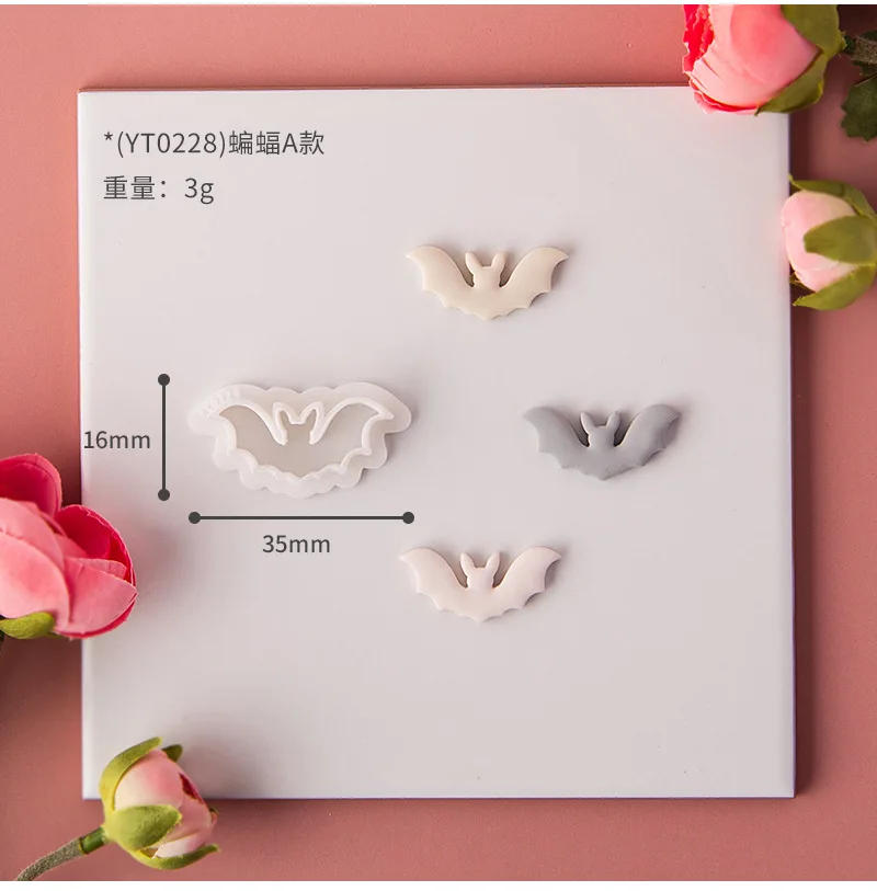 Description Picture 3 of itemHalloween Series Creative Mini Bat Shape Clay Cutting Molds Cutters For Making Soft Clay Earrings Jewelry Accessories DIY Gifts