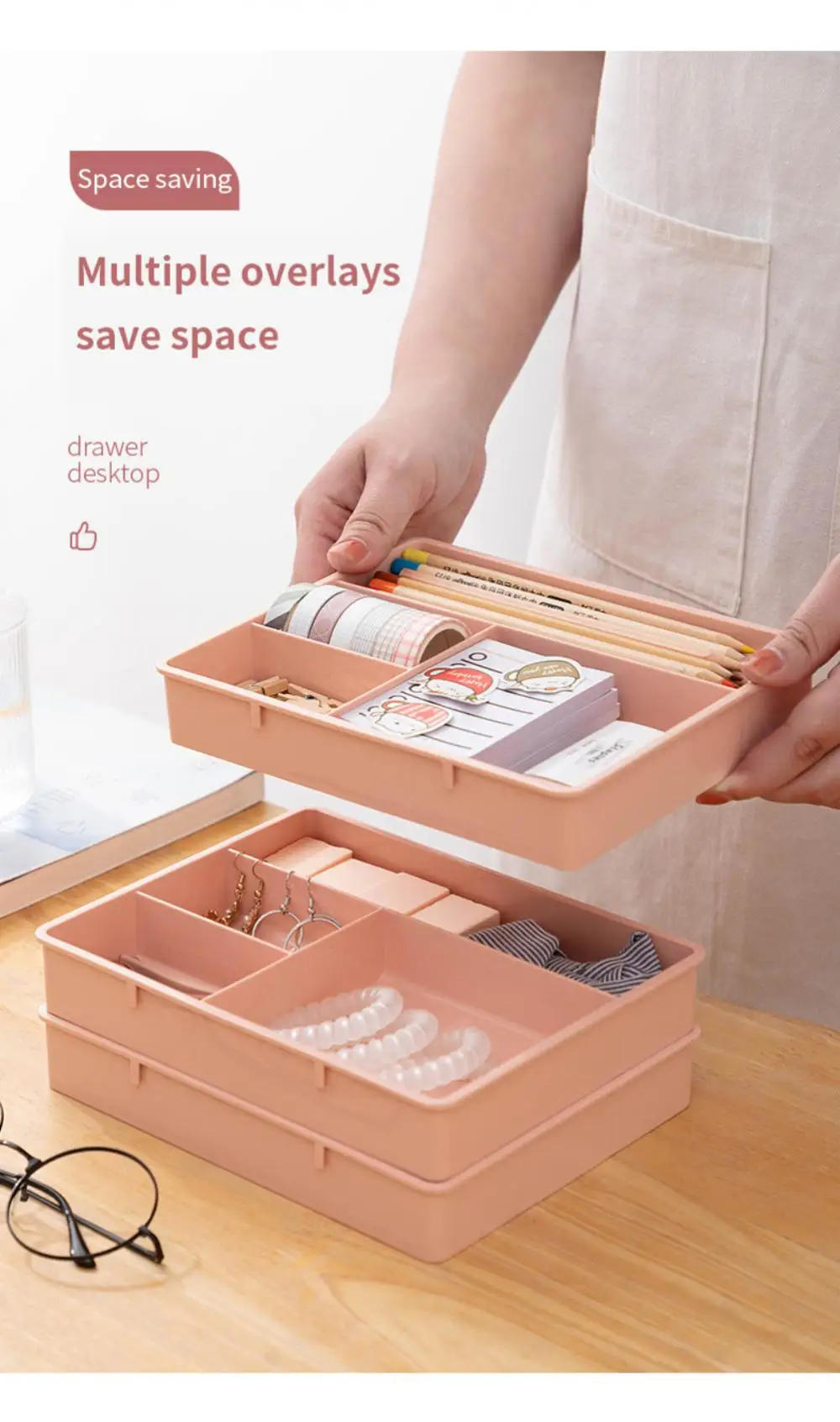 Description Picture 3 of itemDesk Drawer Organizer Stackable Multi-cell Storage Box Tray Dressing Table Jewelry Organizer Makeup Organizer for Home Office