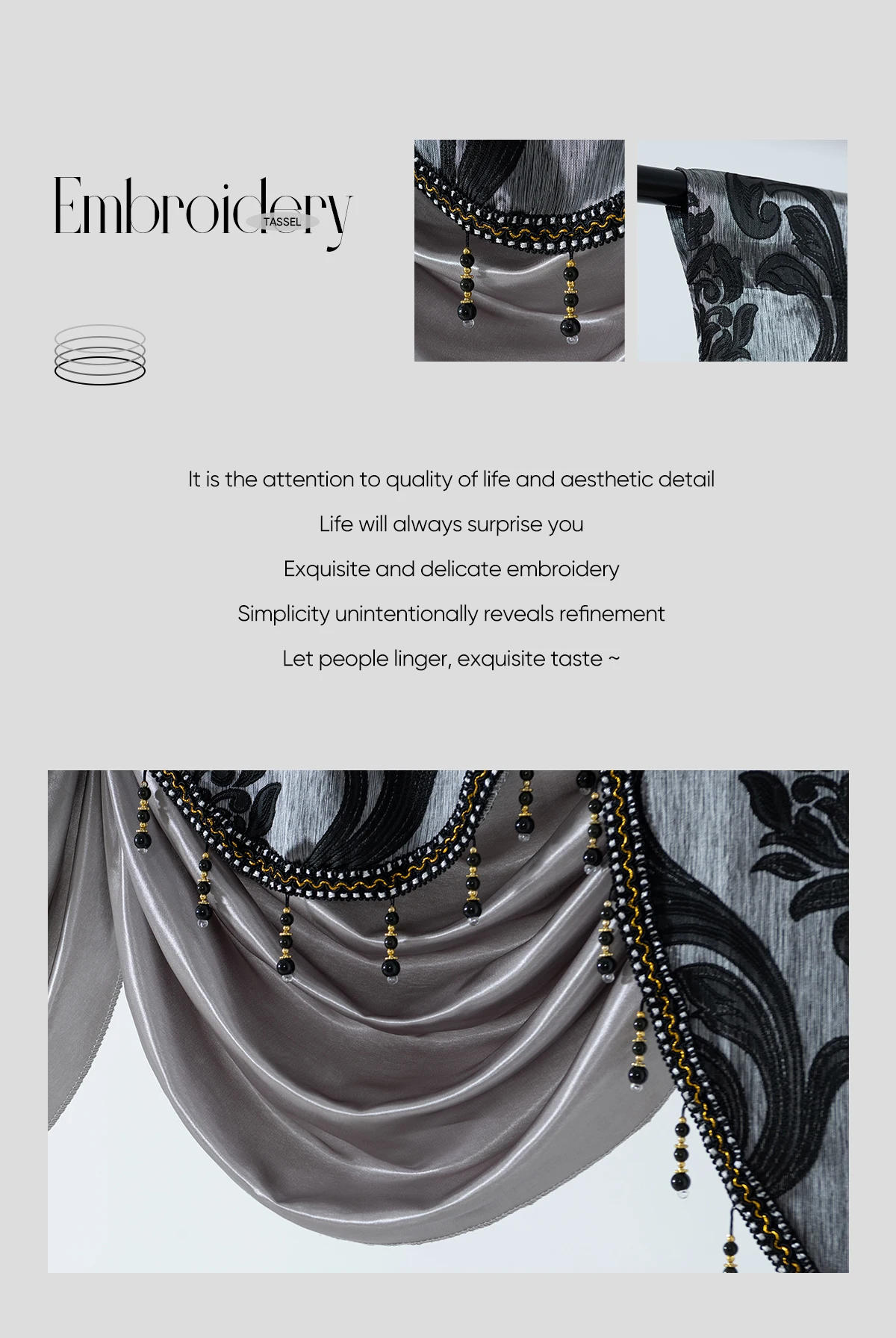 Description Picture 3 of itemEuropean Style Tassel Floral Window Valance for Living Room Luxury Jacquard Fabric Curtain Head Window Curtain Home Decor 1PC