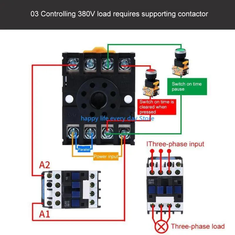 Description Picture 4 of itemT8UC DC12V/24V/AC220V/380V Programmable Delay Timer DH48S-S Series Repeat Cycle DPDT for Time with Socket 0.1S-99H 8