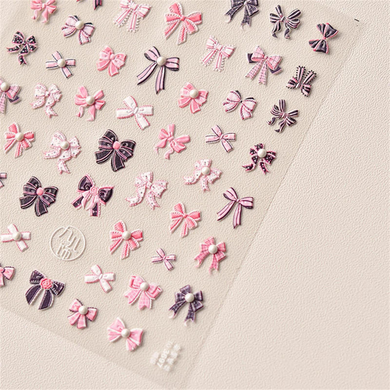 Description Picture 6 of itemPink Black Bowknot Retro White Lace Rose 5D Embossed Reliefs Self Adhesive Nail Art Stickers Vintage Manicure Decals Wholesale