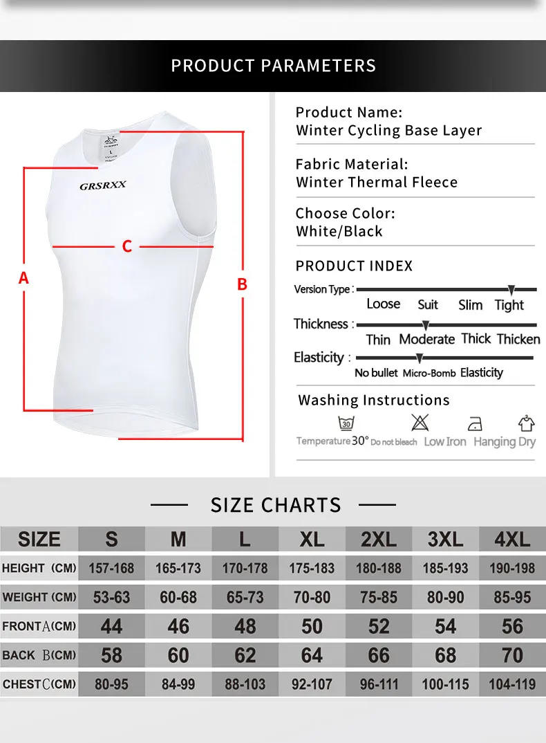 Description Picture 4 of itemGRSRXX Winter Cycling Underwear Base Layer Thermal Fleece Vest Bike Sleeveless Undershirt Sport Man First Layer Jersey White