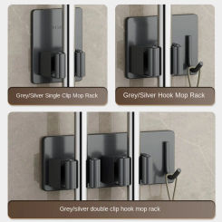Non perforated stainless steel mop holder, bathroom wall mounted broom mop, door storage, bathroom mop clip hook shelves storage