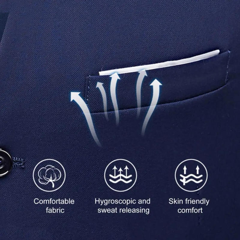 Description Picture 2 of item1 Set Popular Formal Suit Cozy Blazer Vest Pants Set Pocket Pure Color Buttons Blazer Pants  Single Breasted