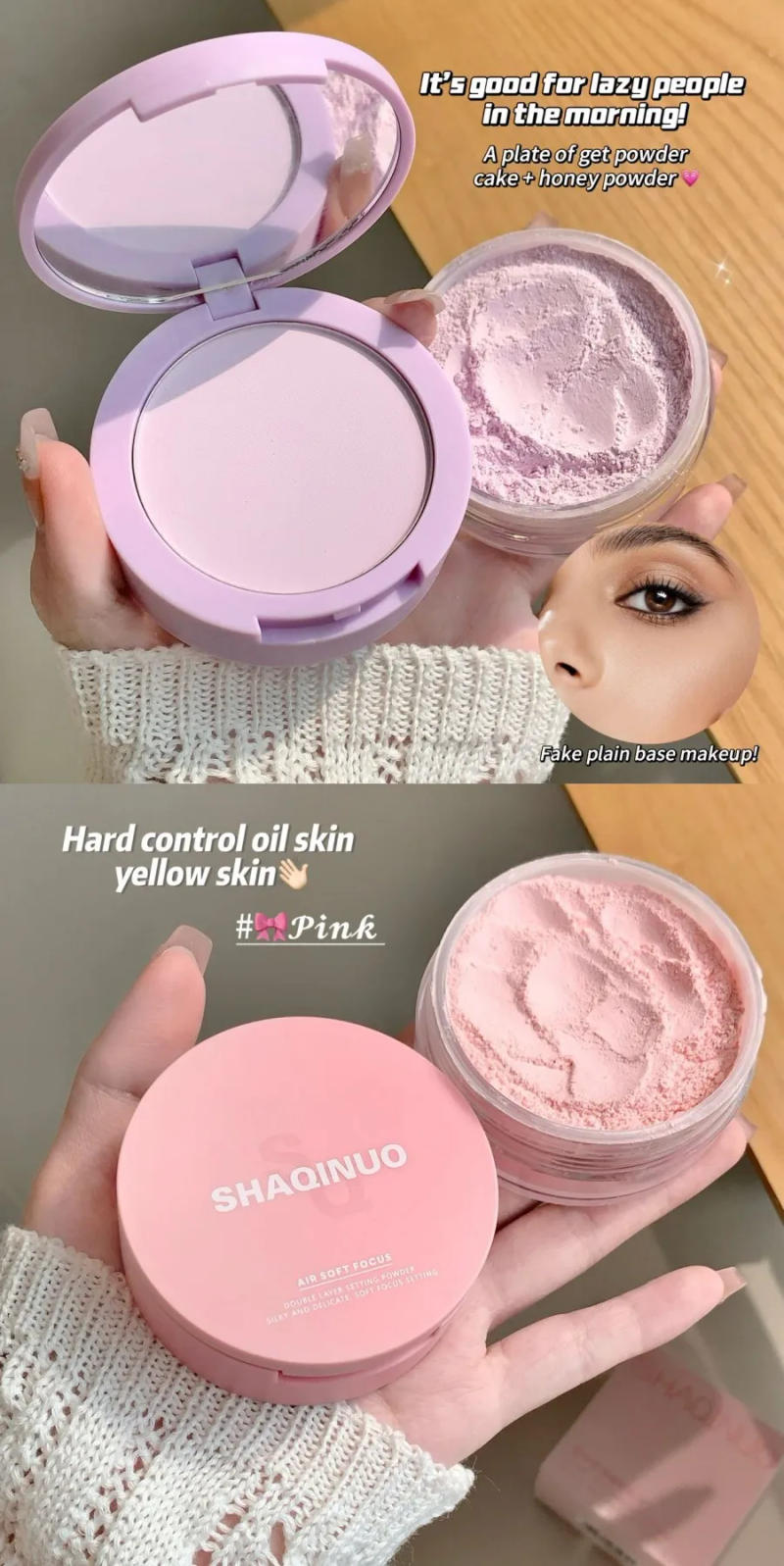 Description Picture 4 of itemSHAQINUO Dual-effect Light and transparent Powder Compact Touch-ups, Concealer, contouring, swelling, blush, brightening, high-g