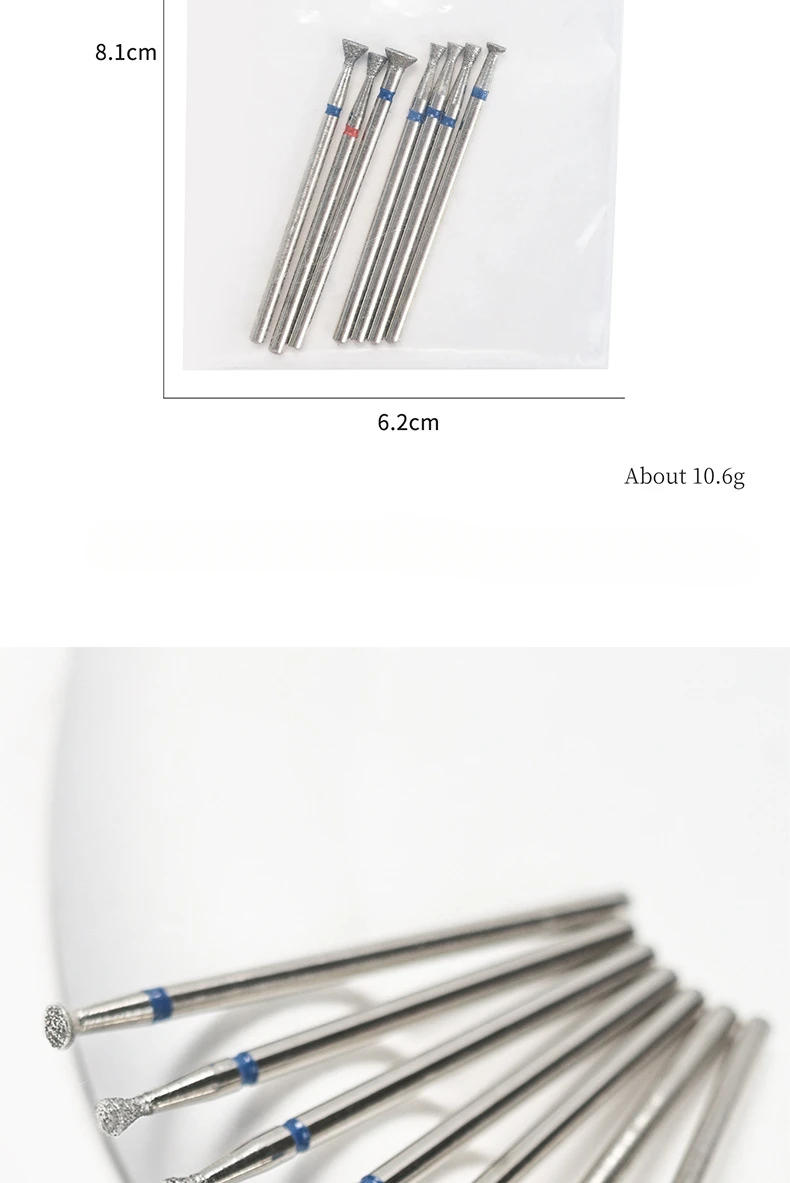 Description Picture 5 of item7Pcs/Set Diamond Nail Drill Bit Cuticle Clean Remove Glue Overflow Nail Edge Trimming Tool  Manicure Accessories