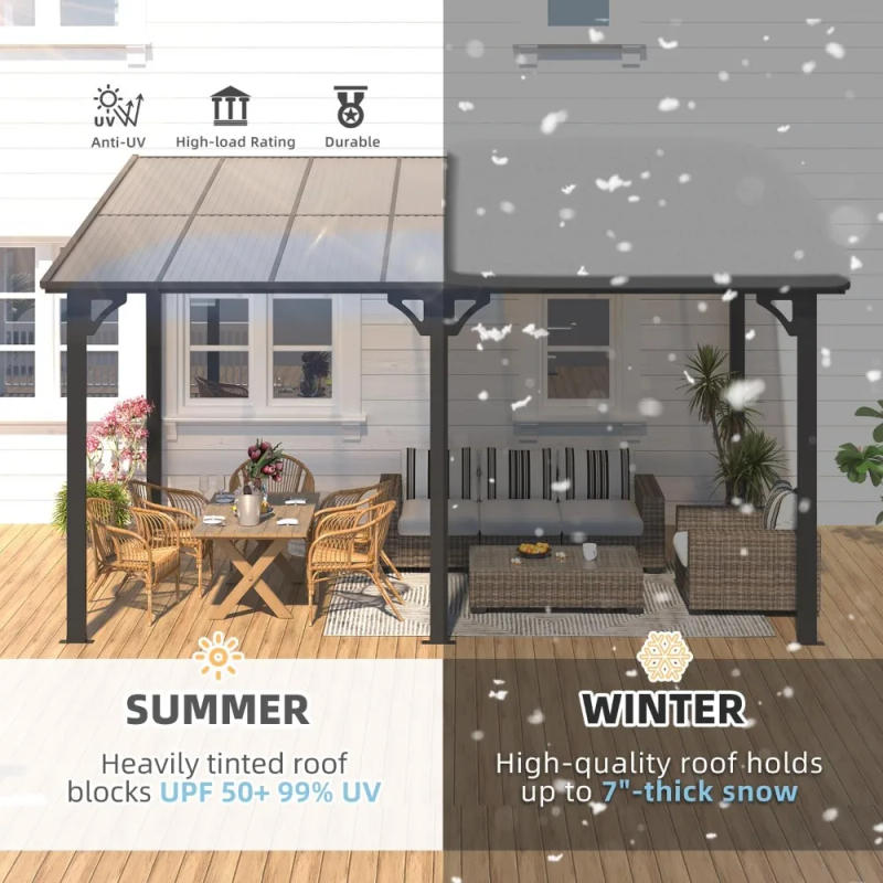 Description Picture 4 of item14' x 10' Hard Top Sloped to Roofed Gazebo Pergola 140 sq. ft. Shading for large wall-mounted heavy-duty awnings in the backyard