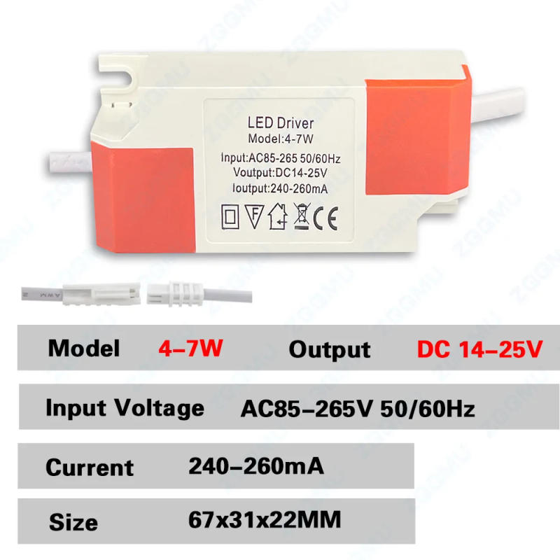 Description Picture 6 of itemLED Driver 1-3W 4-7W 8-12W 12-18W 18-24W Adapter Transformer AC85V-265V Plastic Case Power Supply 240-260mA for Panel Light