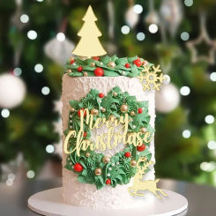 4pcs/set Merry Christmas Acrylic Cake Topper Tree Snow Deer for Christmas Birthday Party Cake Topper Decoration Supplies